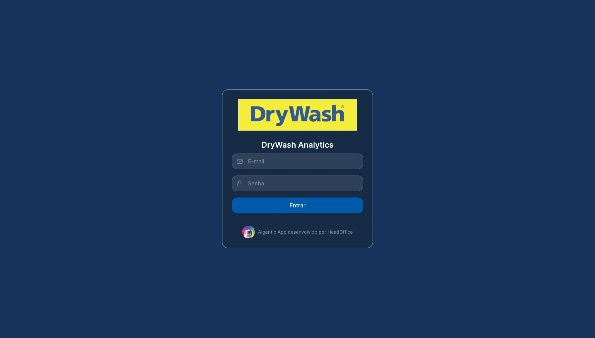 Acesso ao DryWash Analytics, aplicação desenvolvida pela HeadOffice